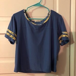 blue and yellow boxy cropped t shirt